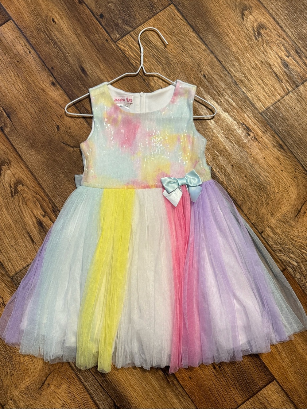 Jessica Ann Pastel Rainbow Tulle Dress with Bow Accent - Girls size 5
